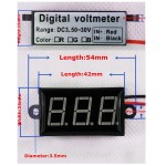 Digital voltmeter with red LEDs, 3.5 to 30 V, black case, 3-digit and 2-wire, waterproof